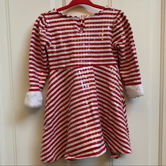 BONNIE JEAN TODDLER 24 MONTHS HOLIDAY DRESS RED AND WHITE STRIPES, SEQUINS & FUR - Picture 4 of 4
